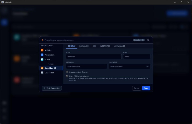 Cloudflare D1 Plugin for Tabularis — screenshot 1